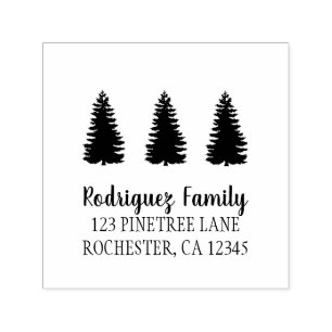 Rustic country pine trees return address self-inki self-inking stamp