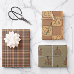 Rustic Country Plaid and Crows  Wrapping Paper Sheet