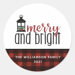 Rustic Country Plaid Farmhouse Style Christmas  Classic Round Sticker