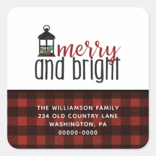 Rustic Country Plaid Farmhouse Style Christmas    Square Sticker