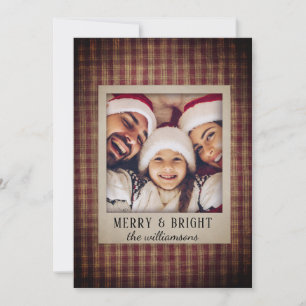 Rustic Country Plaid Homespun Family Photo Holiday Card