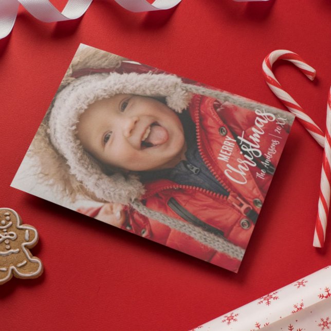 Rustic Country Plaid Merry Christmas Family Photo Holiday Card (Creator Uploaded)