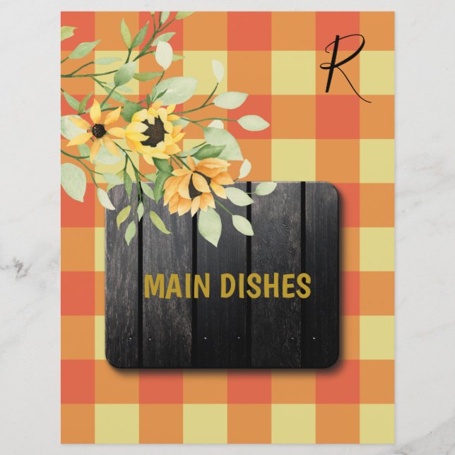 Rustic country plaid recipe organiser divider (Front)