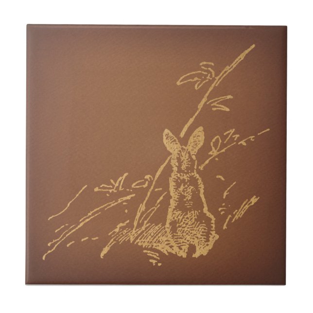 Rustic Country Rabbit Classic Brown Bunny Art Ceramic Tile (Front)