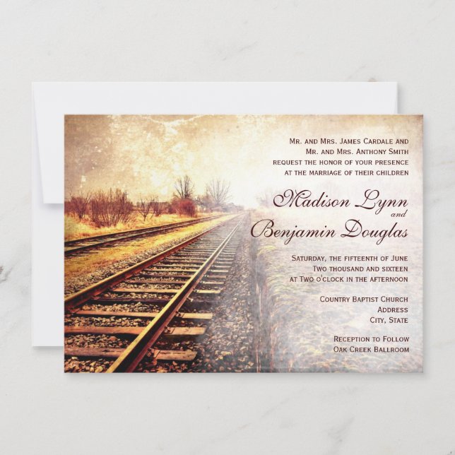 Rustic Country Railroad Tracks Wedding Invitations (Front)