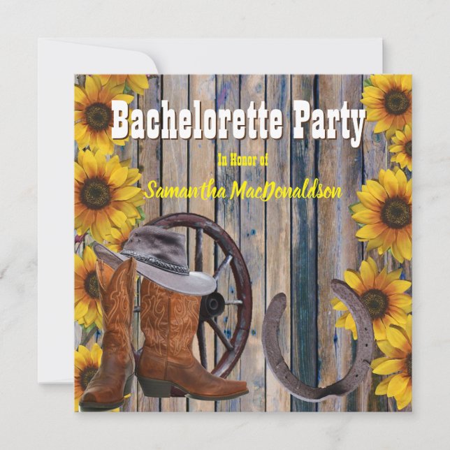 Rustic country ranch bachelorette party invitation (Front)