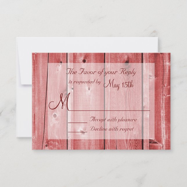 Rustic Country Red Barn Wood Wedding RSVP Cards (Front)