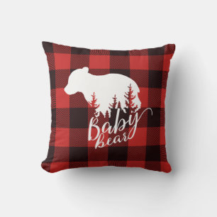 Rustic Country Red & Black Flannel Baby Bear Cushion