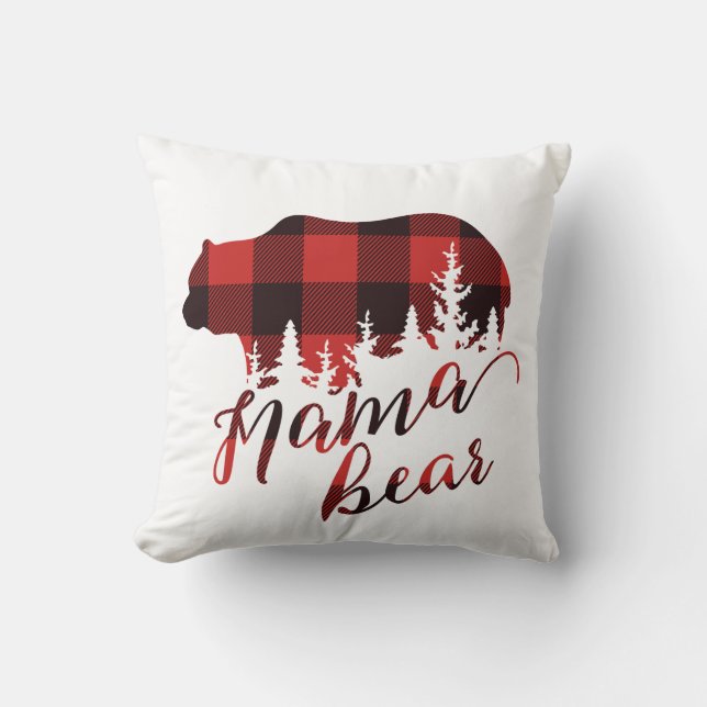 Rustic Country Red & Black Flannel Mama Bear Cushion (Front)
