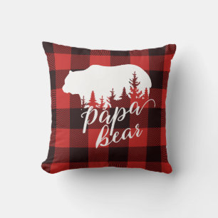 Rustic Country Red & Black Flannel Papa Bear Cushion