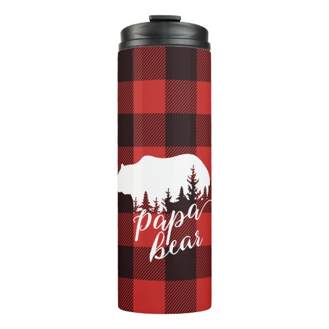 Rustic Country Red & Black Flannel Papa Bear Thermal Tumbler (Front)