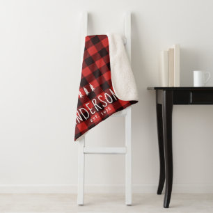 Rustic Country Red & Black Flannel Personalised Sherpa Blanket