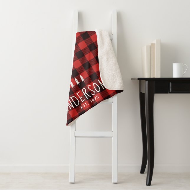 Rustic Country Red & Black Flannel Personalised Sherpa Blanket (In Situ)