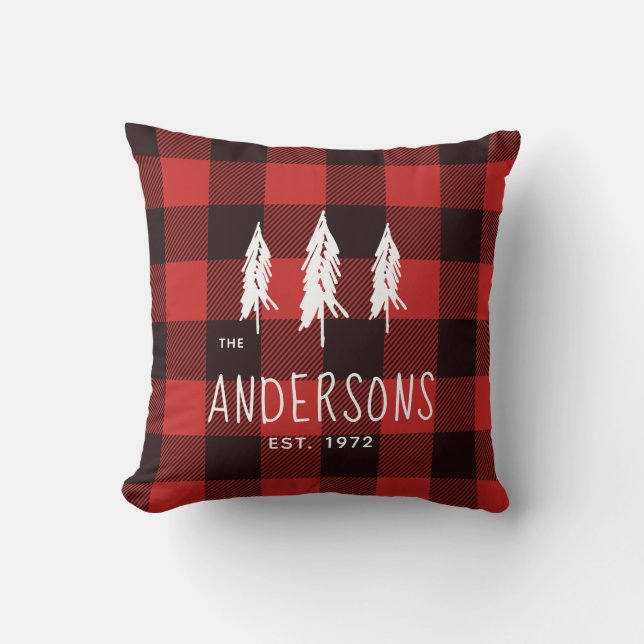 Rustic Country Red & Black Flannel Plaid Monogram Cushion (Front)