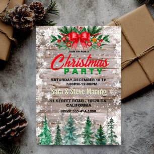 Rustic Country red bow tie Holiday Christmas party Invitation