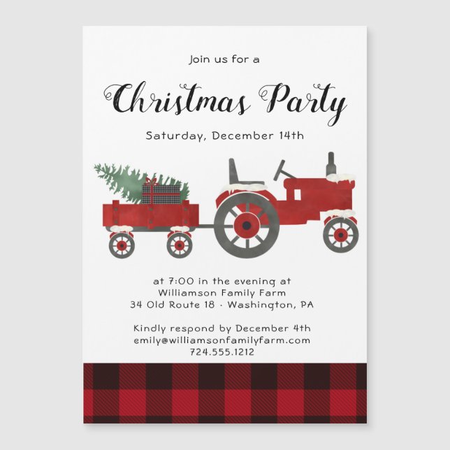 Rustic Country Red Buffalo Plaid Christmas Party   (Front)