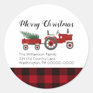 Rustic Country Red Buffalo Plaid Christmas Round  Classic Round Sticker