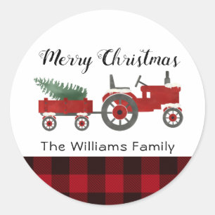 Rustic Country Red Buffalo Plaid Christmas Round   Classic Round Sticker