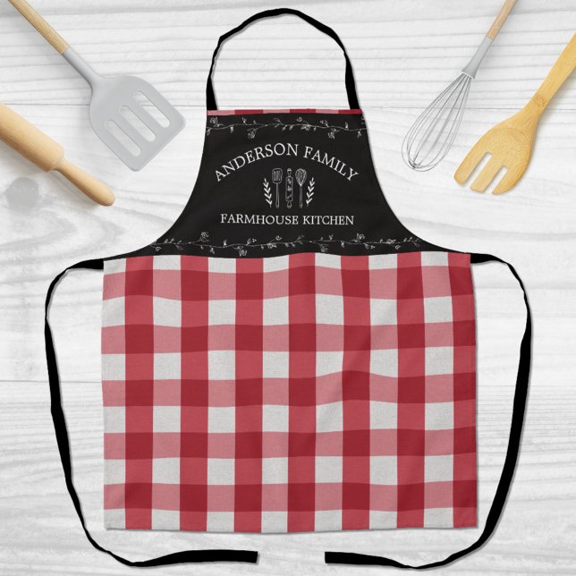Rustic Country Red Gingham Black Chalkboard Apron (Close up)