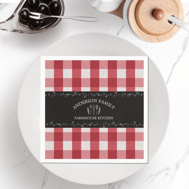 Rustic Country Red Gingham Black Chalkboard Napkin (Creator Uploaded)