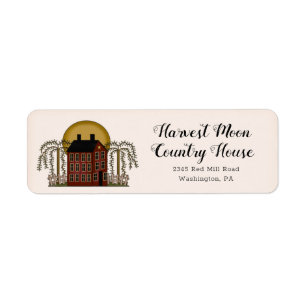 Rustic Country Red Saltbox House & Moon Return  Address Label
