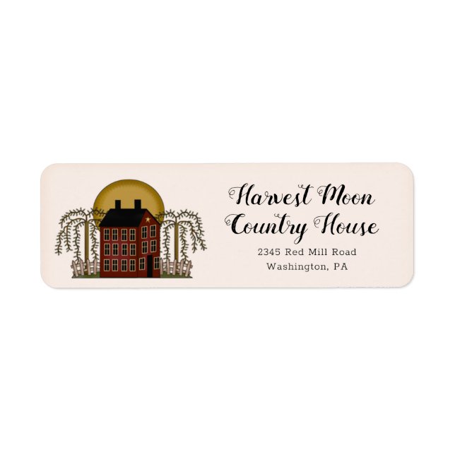 Rustic Country Red Saltbox House & Moon Return  Address Label (Front)