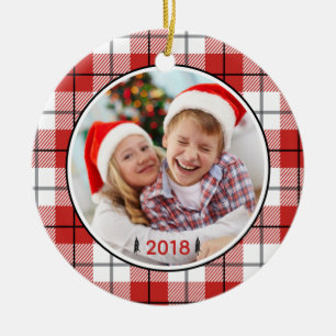 Rustic Country Red White & Black Flannel Pattern Ceramic Ornament