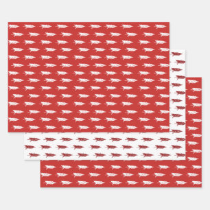 Rustic Country Red & White Christmas Tree Pattern Wrapping Paper Sheet