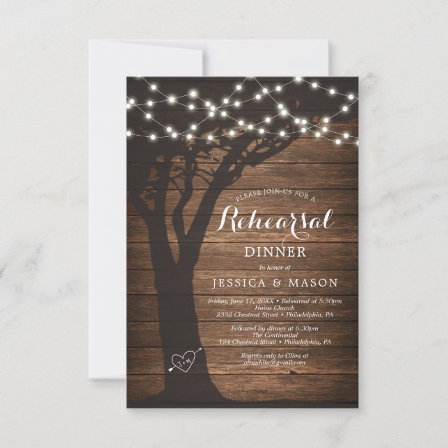 Rustic Country Rehearsal Dinner Invite Card Lights (Front)