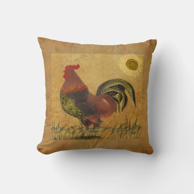 Rustic Country Rooster Americana Colourful Cushion (Front)