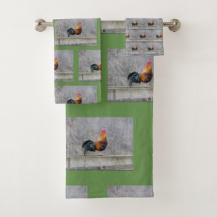 Rustic Country Rooster Bath Towel Set