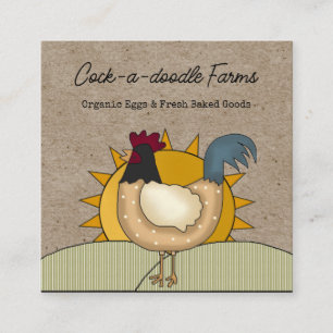 Rustic Country Rooster Chicken Farm Fresh Eggs Square Business Card