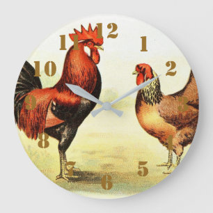 Rustic Country Rooster Elegant Large Clock