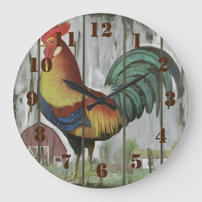 Rustic Country Rooster Farm house Kitchen Large Clock (Front)