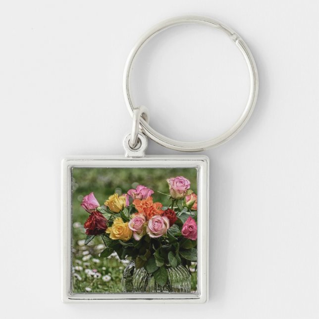 Rustic Country Rose bouquet Key Ring (Front)