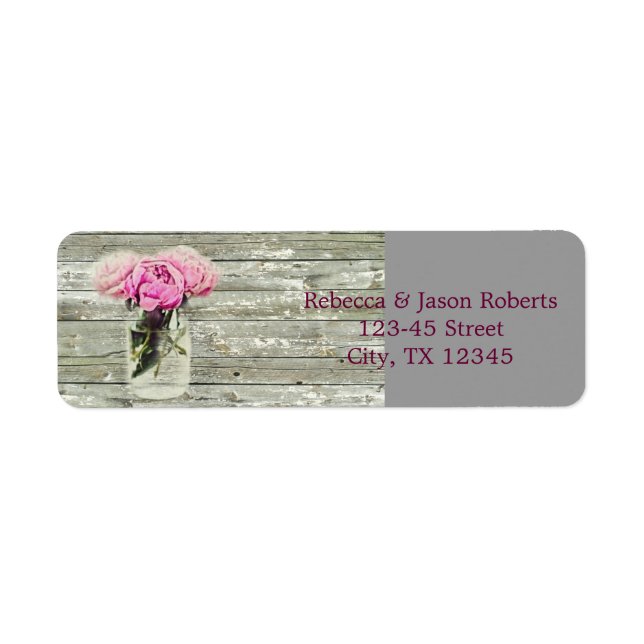 rustic country rose mason jar wedding return address label (Front)