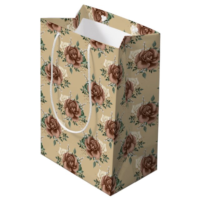 Rustic Country Rose Tissue Paper Medium Gift Bag (Back Angled)