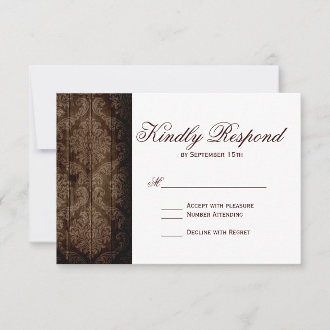 Rustic Country Roses Barn Wood Wedding RSVP Cards (Front)