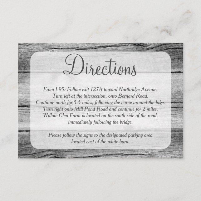 Rustic Country Roses Wedding Directions Enclosure Card (Front)