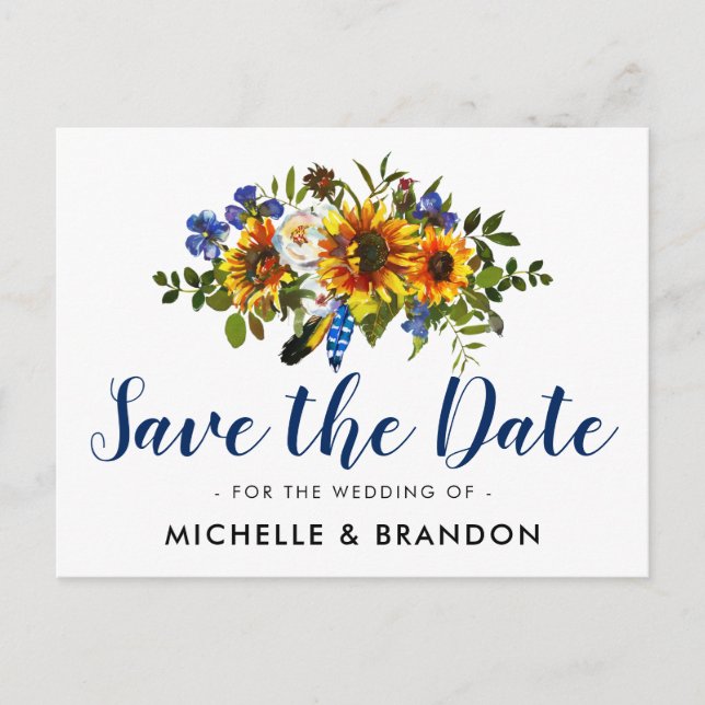 Rustic Country Save the Date | Navy & Yellow Announcement Postcard (Front)