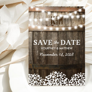 Rustic Country Save the Date   String of Lights Announcement Postcard