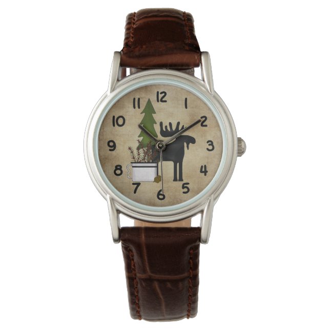 Rustic Country Silhouette Mountain Moose Watch (Front)