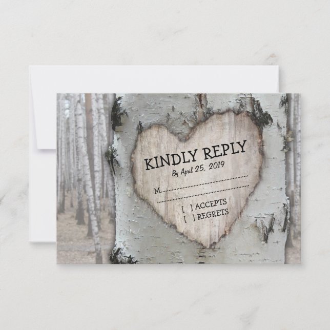 Rustic Country Silver Birch Tree Wedding RSVP (Front)