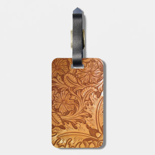 Rustic country southwest style western leather luggage tag