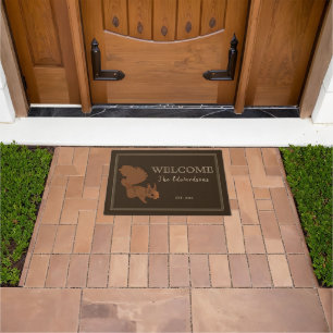 Rustic country squirrel family name Welcome Doormat