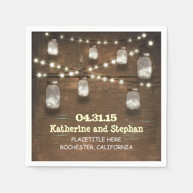 rustic country string lights mason jars napkins (Front)