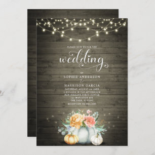 Rustic Country String Lights Pumpkin Fall Wedding Invitation