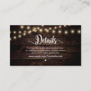 Rustic Country String Lights,  Wedding Details Enclosure Card