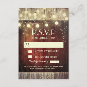 Rustic country string lights wedding RSVP cards