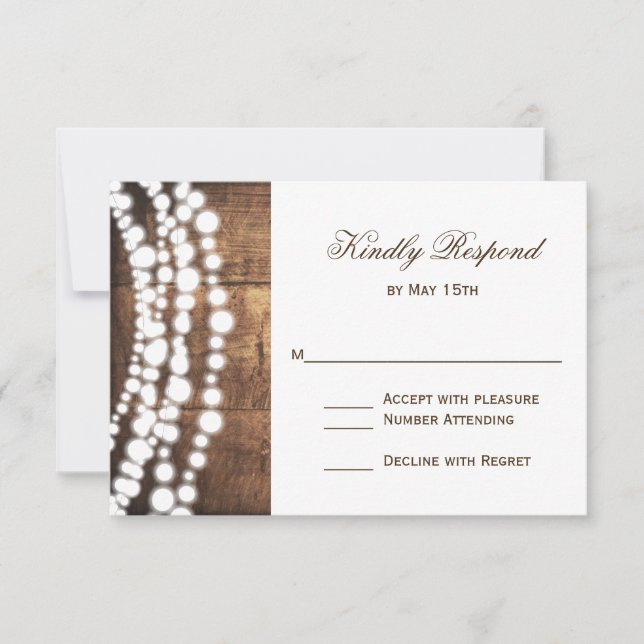 Rustic Country String Lights Wedding RSVP Cards (Front)